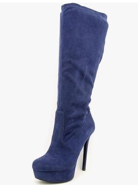 Jessica Simpson Navy Serelli Micro-Suede Knee-High Stiletto Platform Boot